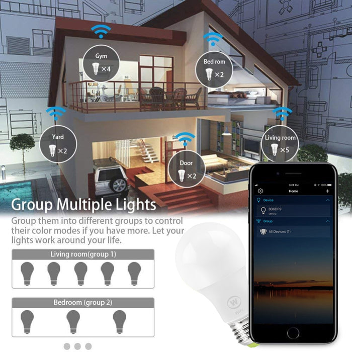Oobest New E27 WiFi Smart LED Light Bulbs Intellegent App Remote Control Bulbs Walk-up Warn Lighting Work With Alexa Google Assistant