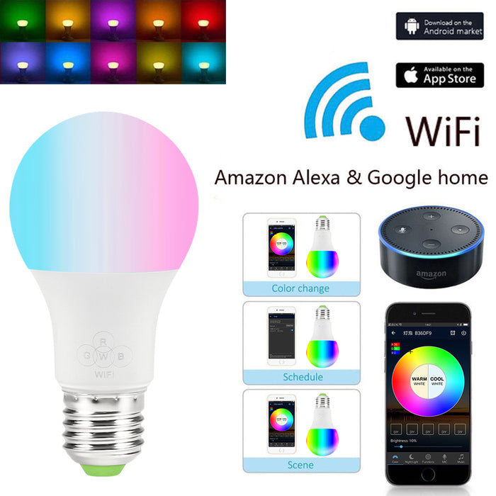 Oobest E27 WiFi Smart Light Bulb Dimmable Wake-Up Lights for Alexa & Google Assist