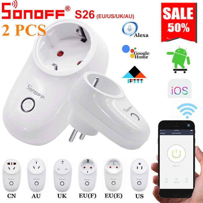 Sonoff S26 WiFi Smart Plug EU US UK Automation Home Remote Control APP control Socket Switch Works with Alexa Google Home