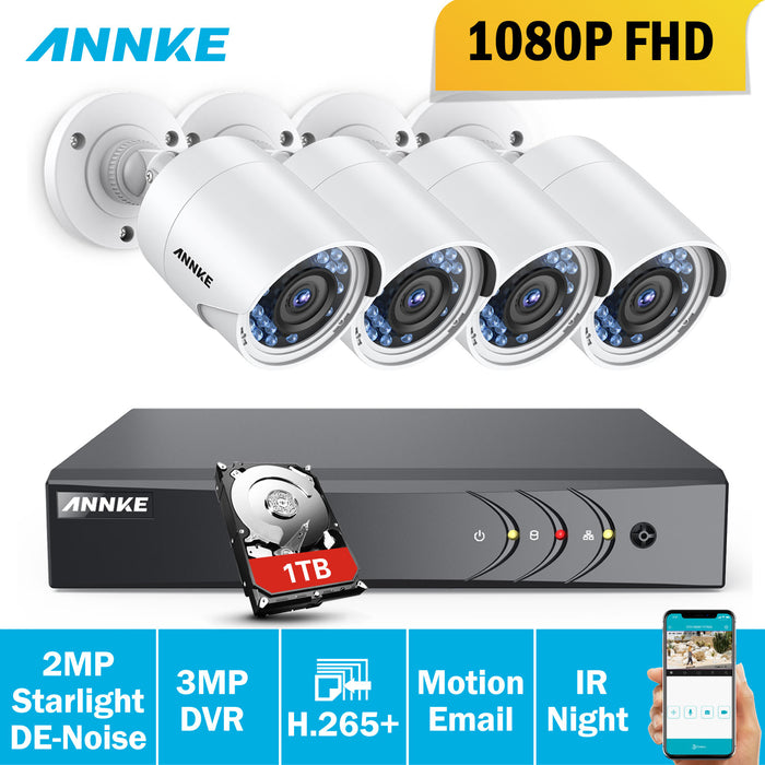 Annke 8CH 3MP HD TVI CVI AHD IP 5in1 H.264+ DVR 4pcs 2MPFHD 1080P Bullet Camera Smart IR CCTV 2MP Security Surveillance System