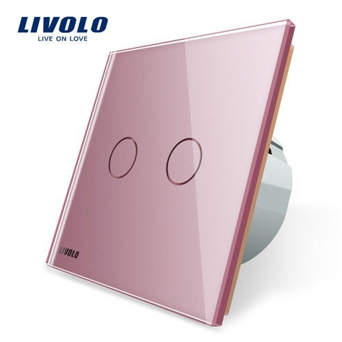 Livolo 2 Gang 1 Way Wall Light Touch Switch,Wall home switch,Crystal Glass Switch Panel, EU Standard,  220-250V,C702-1/2/3/5