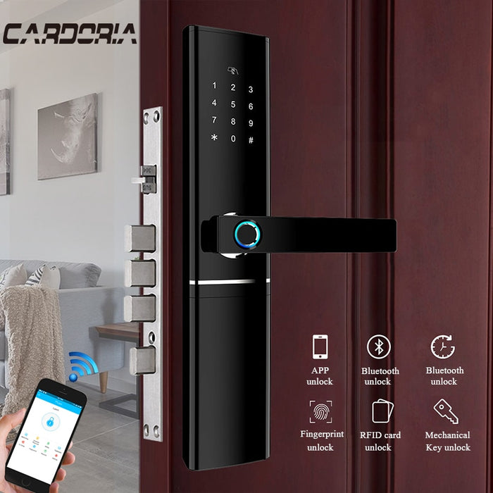 Cardoria Smart  Electronic Lock Fingerprint Door Lock Security Intelligent Lock Biometric Wifi Door Lock With Bluetooth APP Unlock