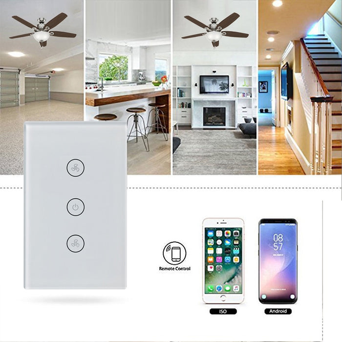 Choifoo US Stand Smart Wifi fan Switch Touch/WiFi/RF/APP Remote Smart Home Wall Touch Switch Fan Controller Touch with Alexa Google Home
