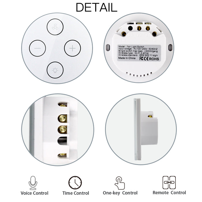 Moes WiFi Smart Ceiling Fan Light Wall Switch,Smart Life/Tuya APP Remote Various Speed Control, Compatible with Alexa and Google Home