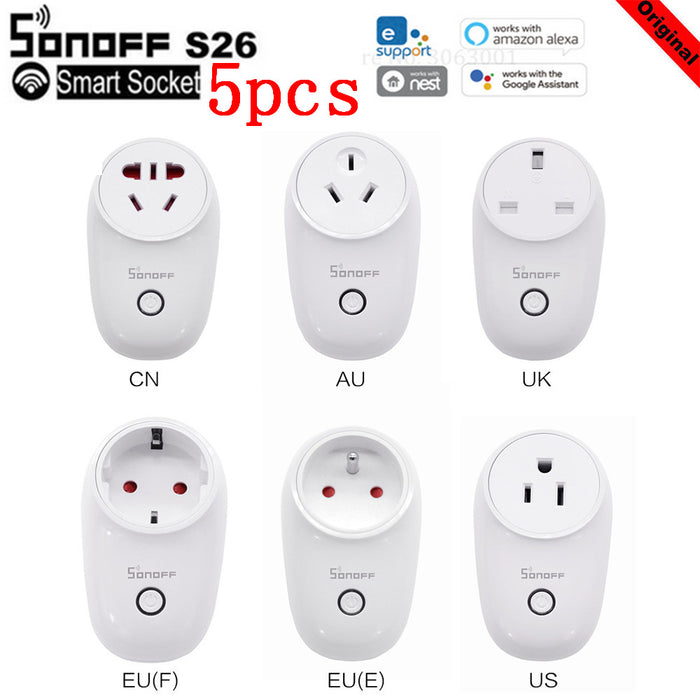 Sonoff 5Pcs Sonoff S26 WiFi Smart Socket Wireless Plug Power Socket Smart Home Switch Smart Remote Control for Alexa Google Assistant