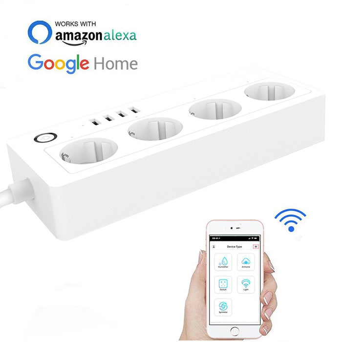Choifoo Wifi Smart Power Strip 4 EU US Outlets Plug 4 USB Charging Port Timing App Voice Control Work with Alexa,Google Home Assistant