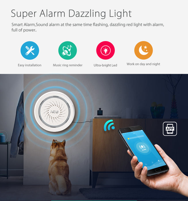 Neo Smart Home Wifi Alarm Sensor and App Notification Alerts,No Hub Required,Plug and Play,Compatiab Alexa Echo Google Home
